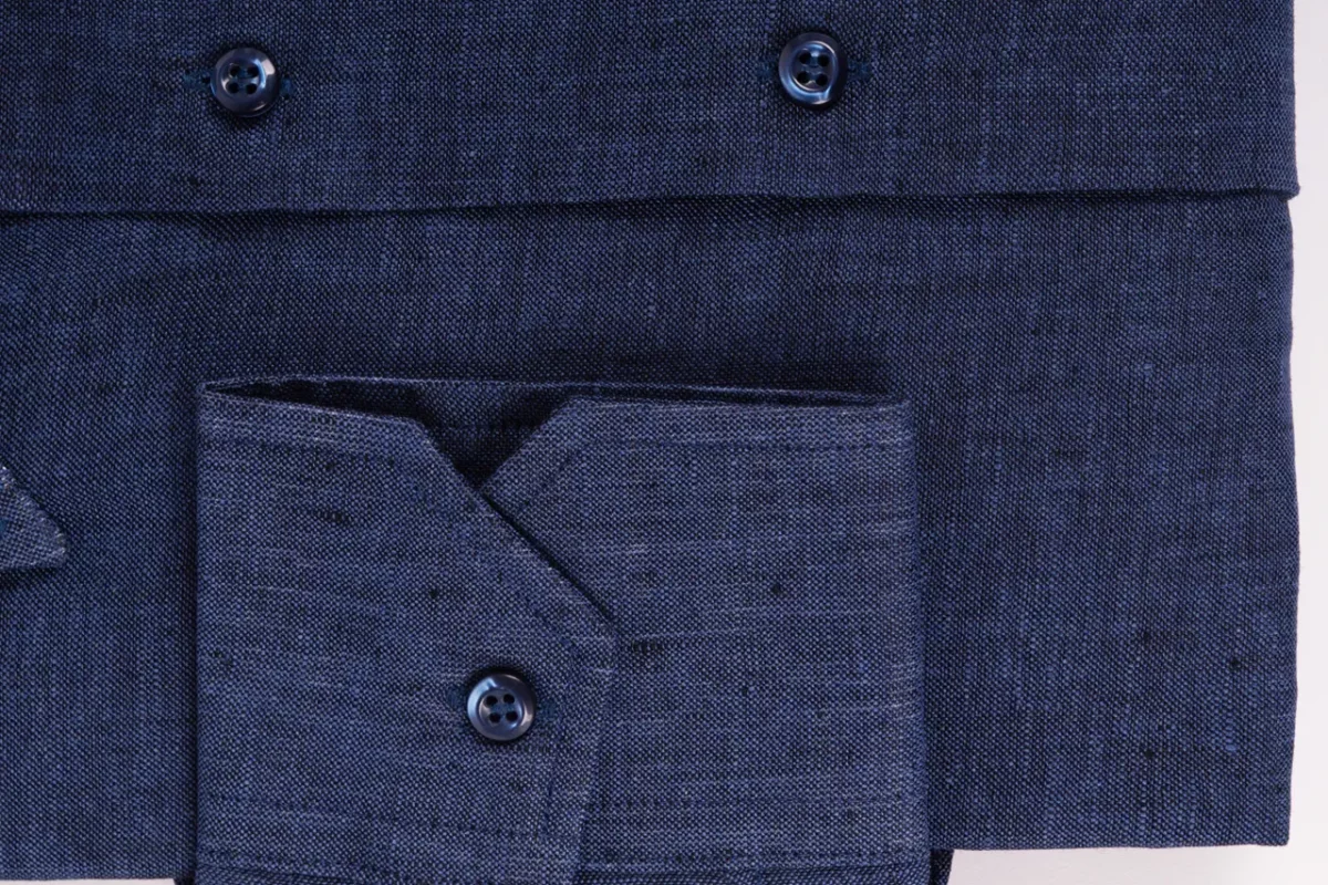 Camicia su misura tessuto Lino blu genziana