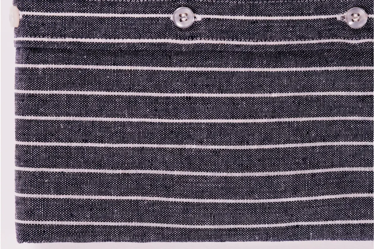 Camicia su misura tessuto lino-cotone rigato blu oceano