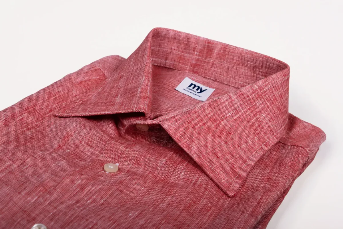 Camicia su misura tessuto Lino rosso porpora