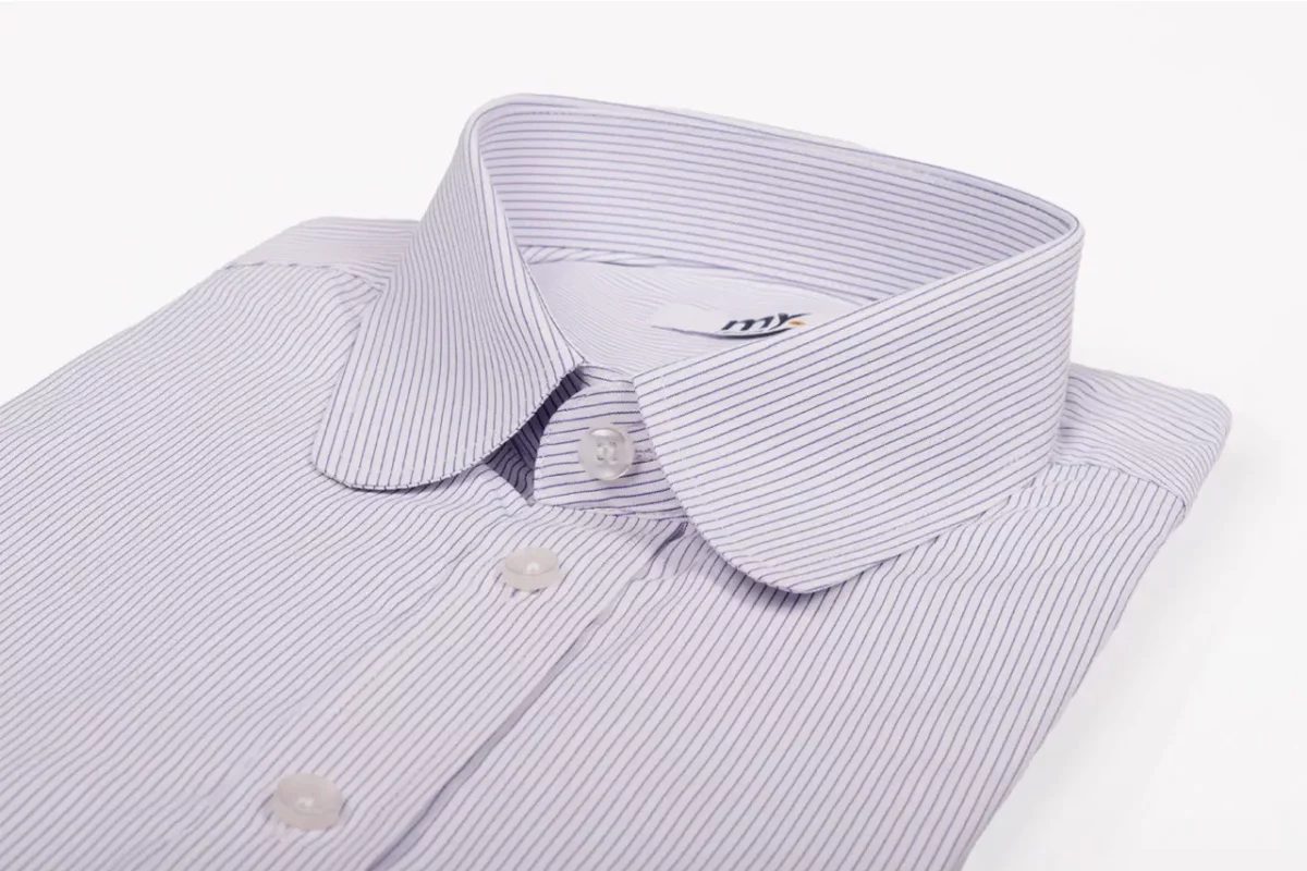 Camicia su misura tessuto Twill rigato sottile blu cobalto