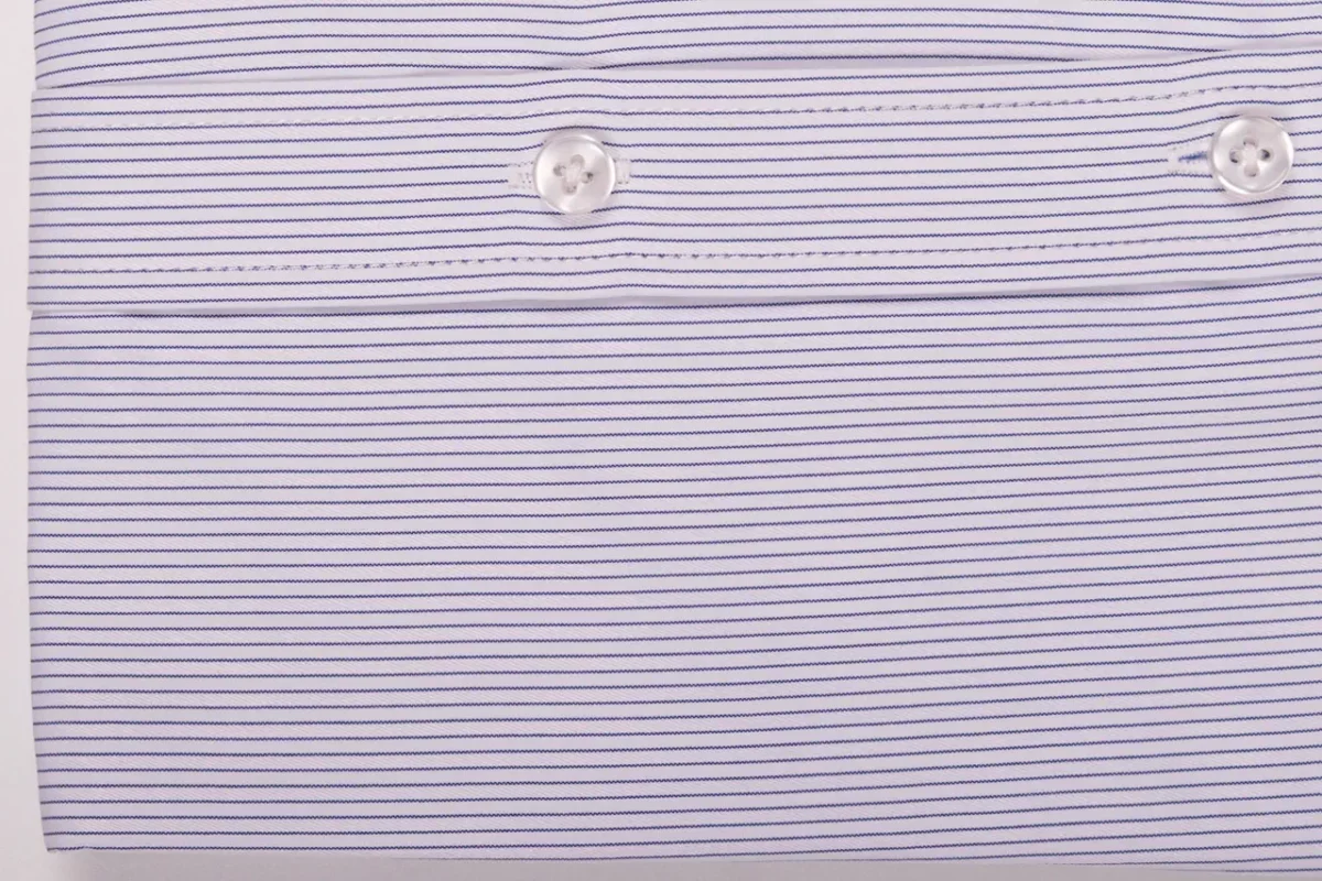 Camicia su misura tessuto Twill rigato sottile blu cobalto
