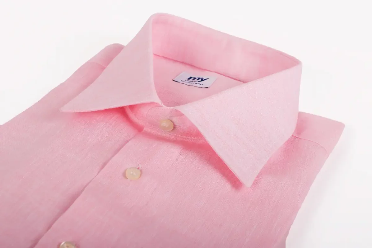 Camicia su misura tessuto Lino rosa chiaro