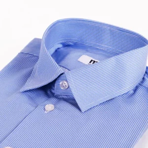 Camicia su misura tessuto Twill rigato azzurro pervinca