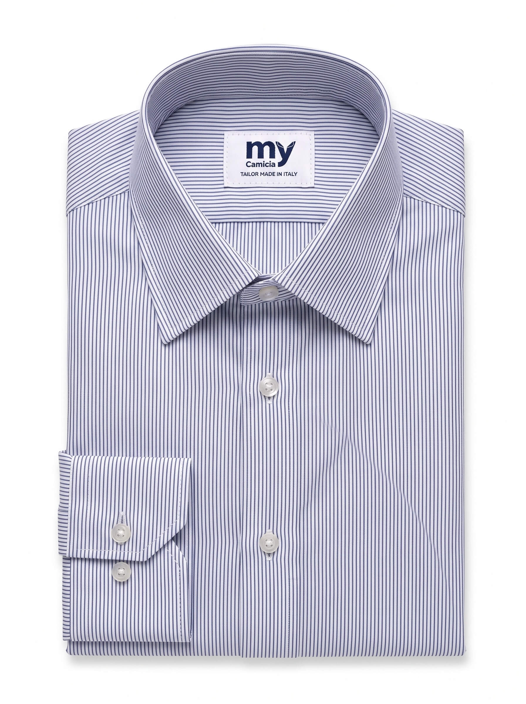 Camicia su misura tessuto Popeline Rigato Cobalto No Iron - immagine 2