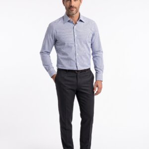 Camicia su misura tessuto Popeline Rigato Cobalto No Iron