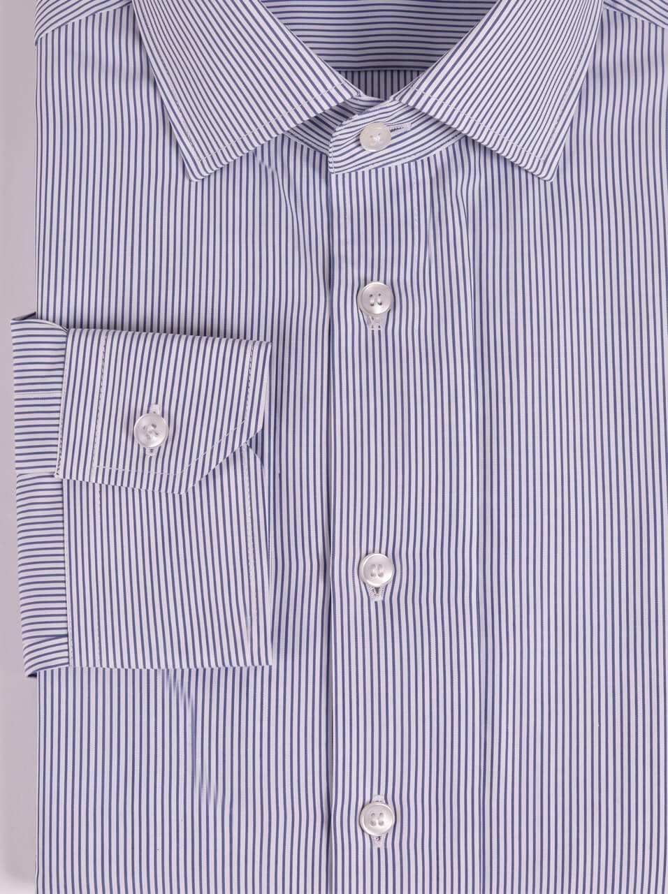 Camicia su misura tessuto Popeline Rigato Cobalto No Iron - immagine 3