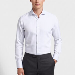 Camicia su misura Cotone Piquet Bianco Operato indossata, vista frontale