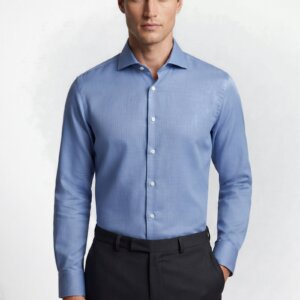 Camicia su misura Lino Ardesia Chiaro indossata, vista frontale