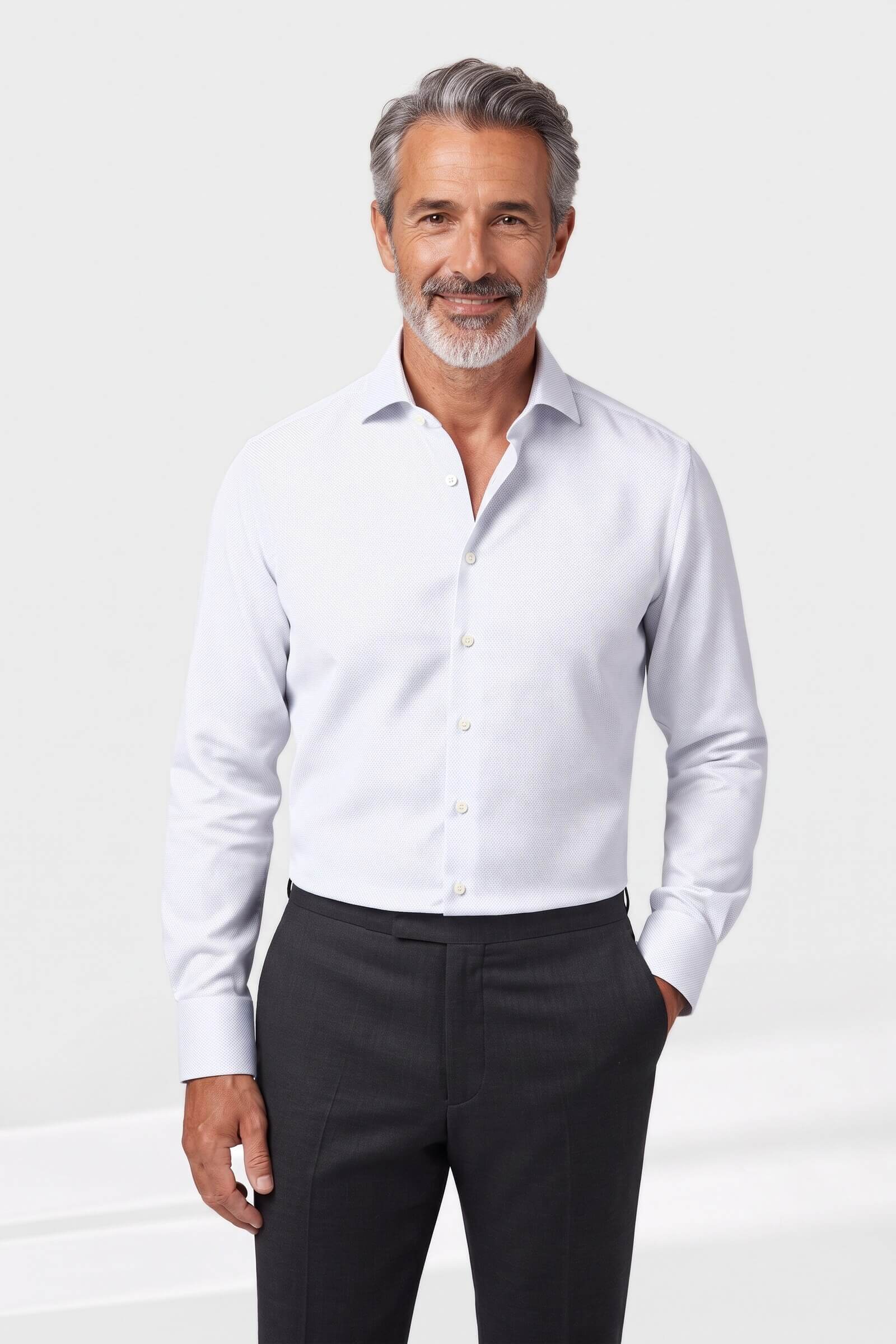 Camicia su misura Lino Bianco indossata, vista frontale