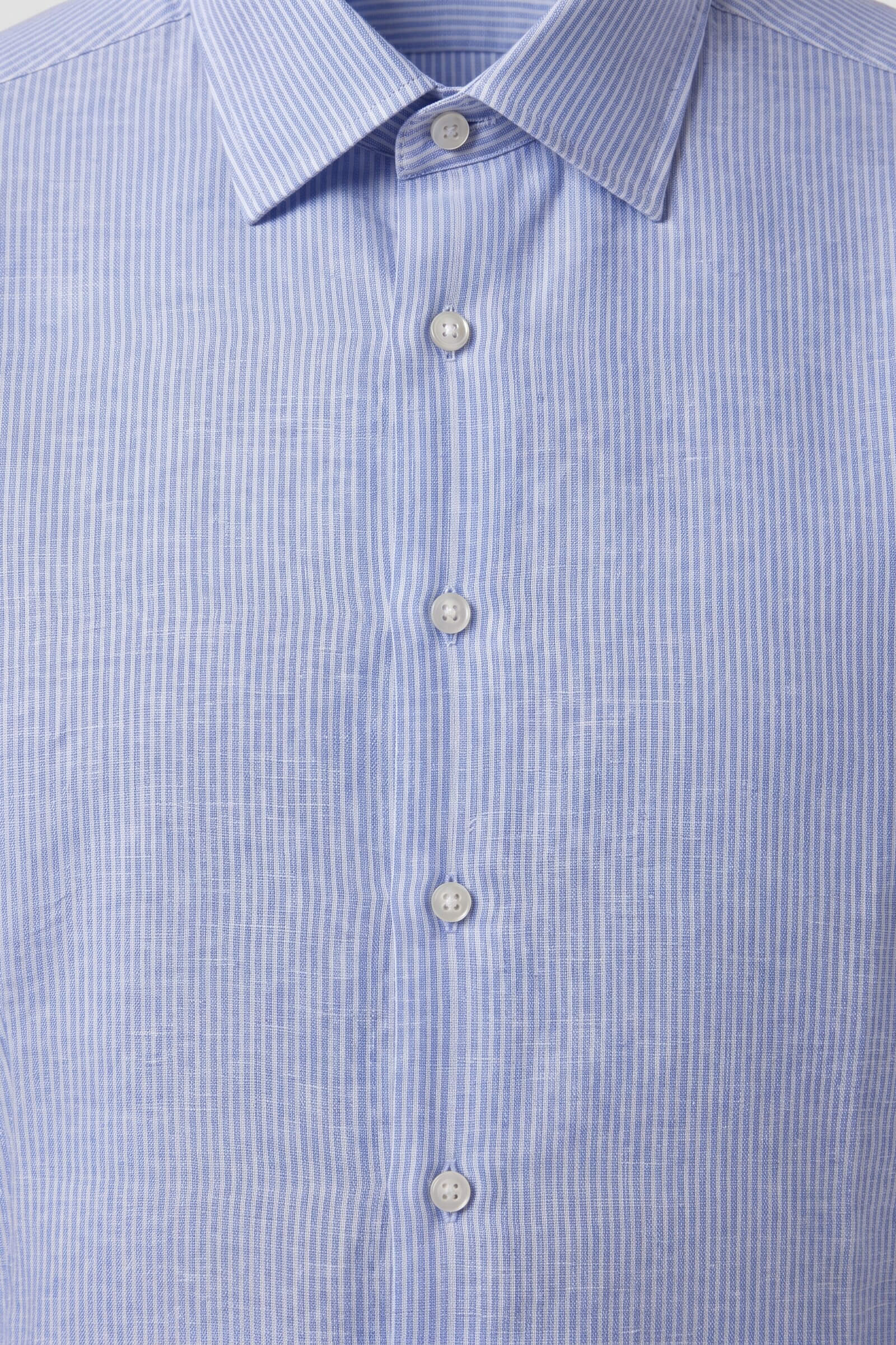 Dettaglio del tessuto Lino Micro Rigato Azzurro
