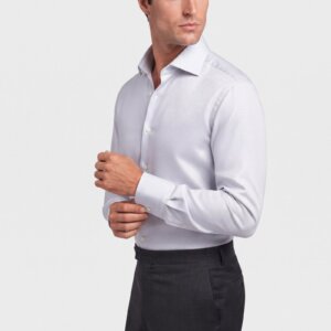 Camicia su misura Oxford Americano Bianco indossata, vista di tre quarti