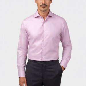 Camicia su misura Oxford Americano Rosa indossata, vista frontale