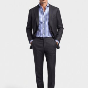 Camicia su misura Oxford Pinpoint Bianco Rigato Cobalto in un look elegante