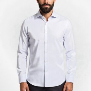 Camicia su misura Oxford Pinpoint Rigato Bianco indossata, vista frontale