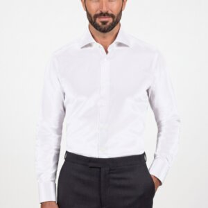 Camicia su misura Popeline Bianco indossata, vista frontale