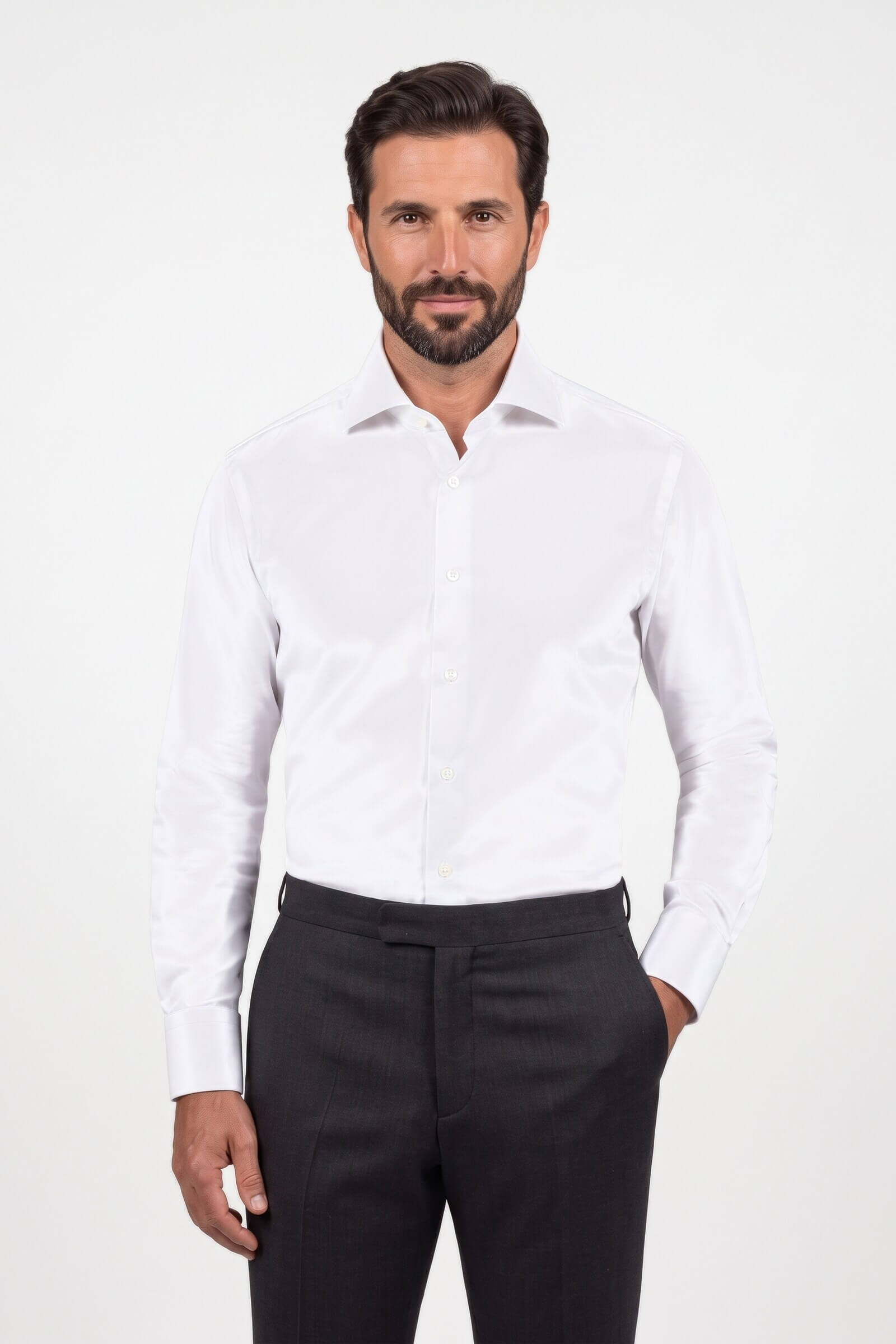 Camicia su misura Popeline Bianco indossata, vista frontale