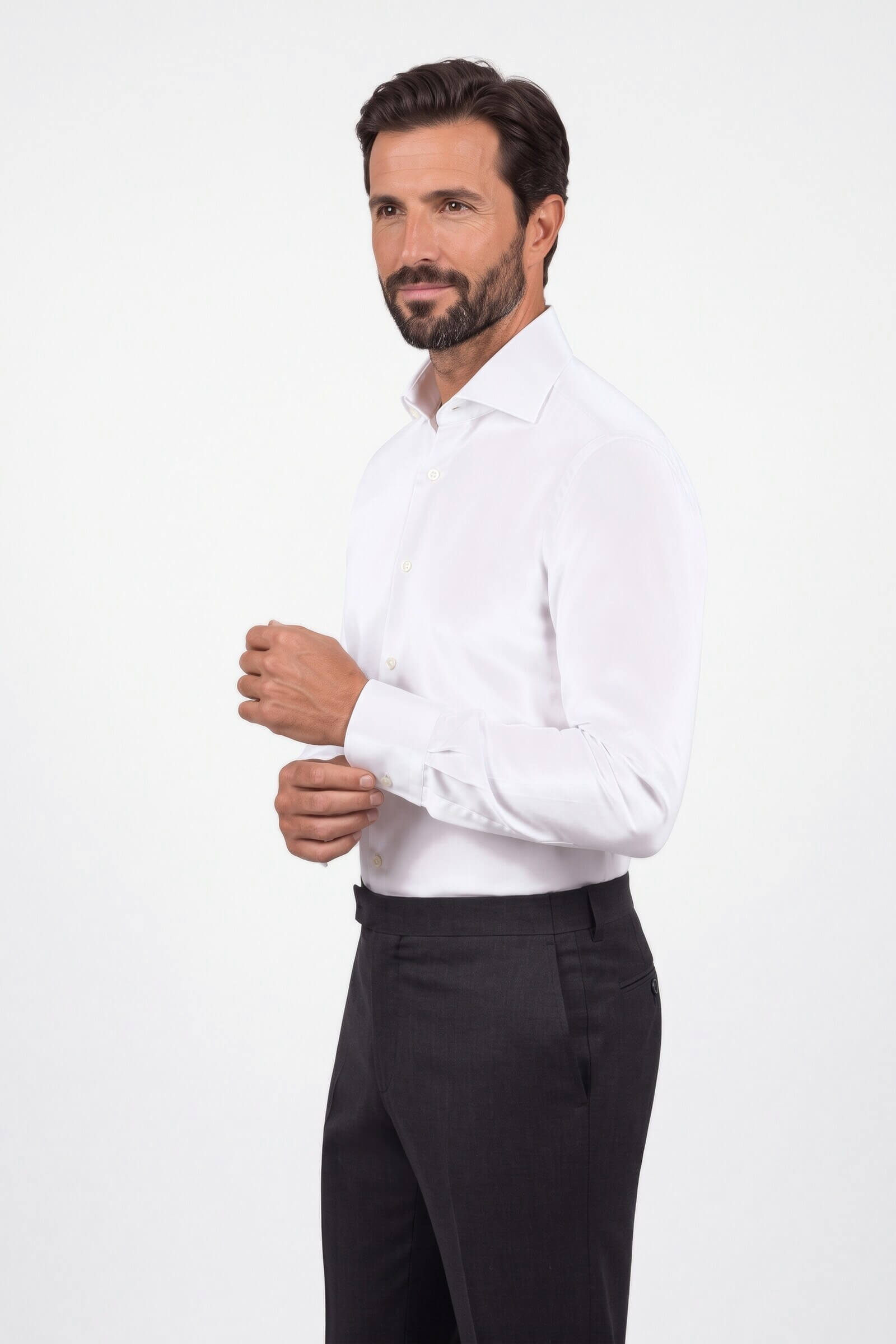 Camicia su misura Popeline Bianco indossata, vista di tre quarti