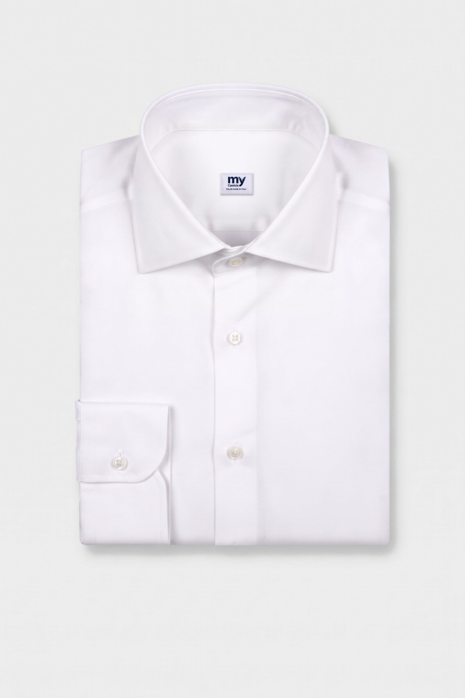 Camicia su misura Popeline Bianco piegata con etichetta MyCamicia
